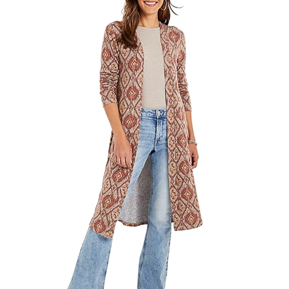 5/$25 Maurices Sz‎ M Southwestern Longline Duster Cardigan in Brown